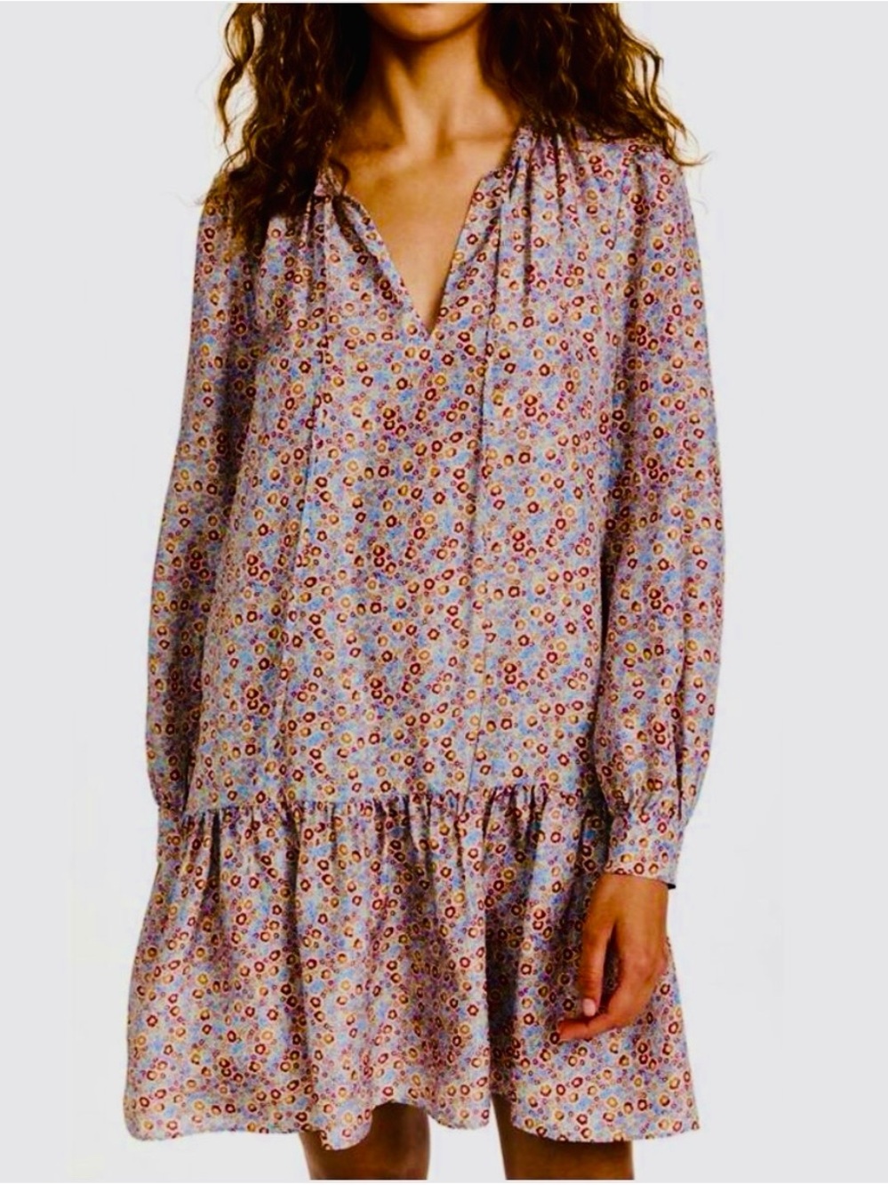 NWT Rebecca Taylor 100% Silk Violet Floral Mini Dress L $395 Peasant Boho Chic